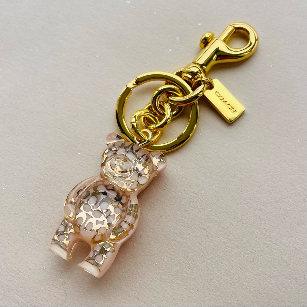 Coach 3D Gold and Pink Resin Bear Keychain - Picture 3 of 5